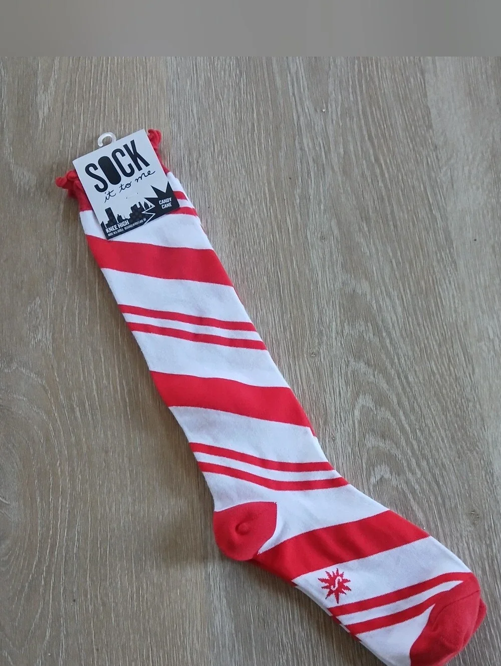 Sock It To Me Socks Candy Cane Striped Knee High New Tag Red & White
